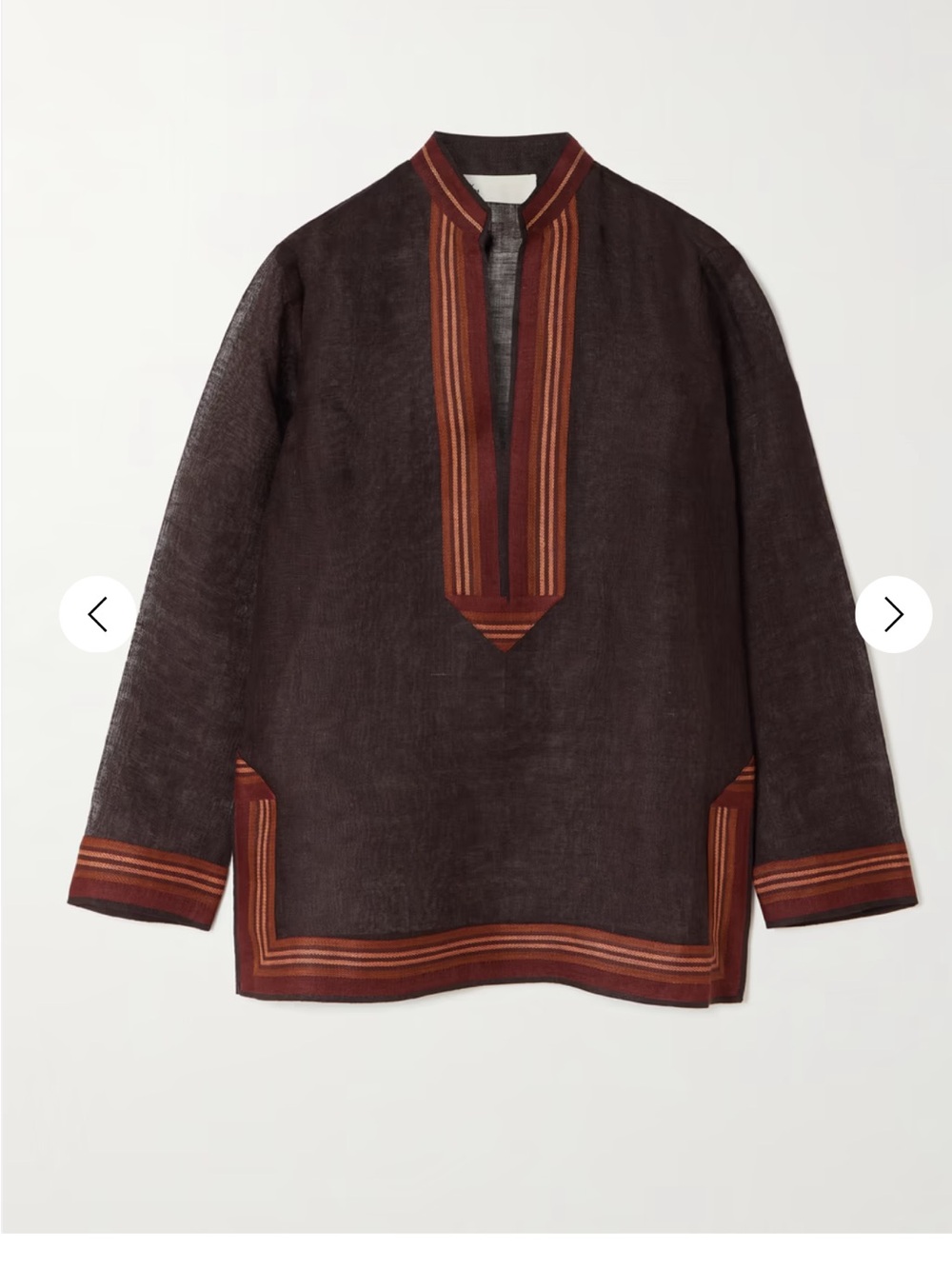 TORY BURCH Striped linen tunic dark brown size small - Picture 3 of 6